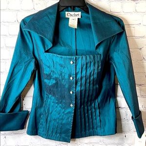Cachet turquoise blouse with rhinestone button